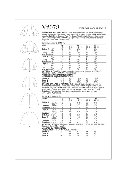 Patron Vogue - Boléro, Cape, Soutien Patron Vogue 