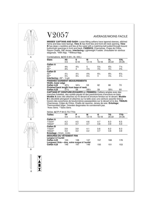Patron Vogue - Caftan, Ceinture Patron Vogue 