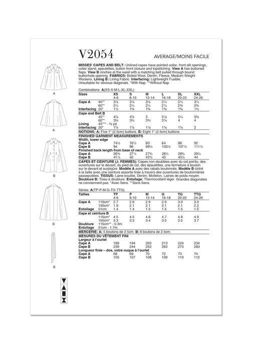Patron Vogue - Cape, Ceinture Patron Vogue 