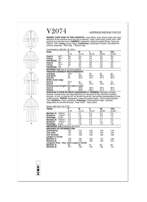 Patron Vogue - Cape, Manteau Patron Vogue 