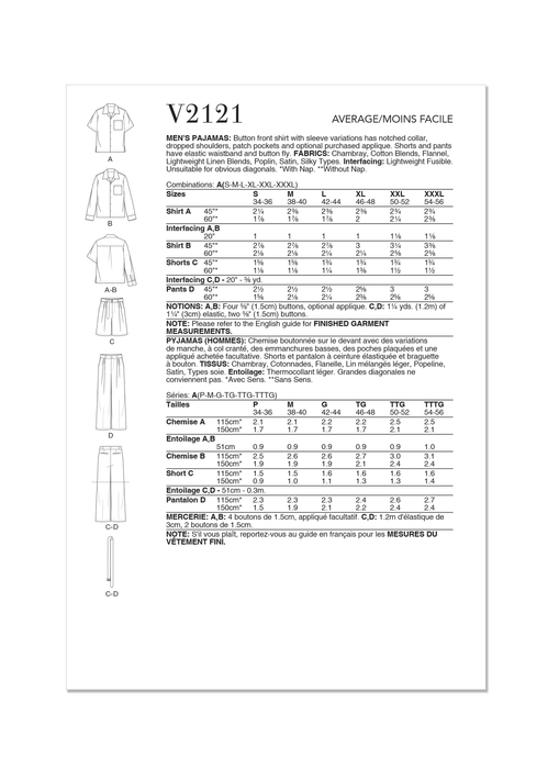 Patron Vogue - Ceinture, Chemise, Pantalon, Short Patron Vogue 