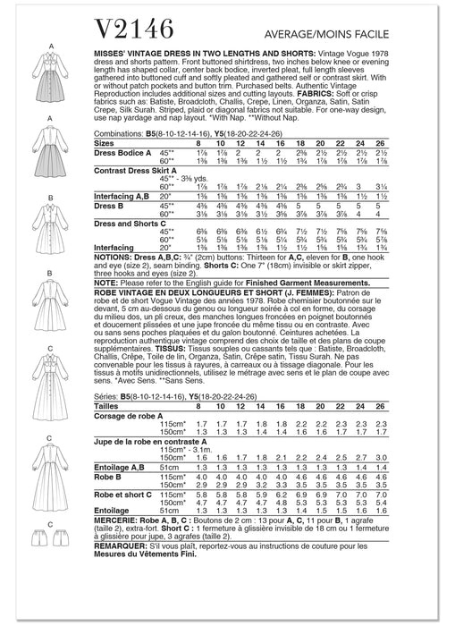 Patron Vogue - Ceinture, Chemisier, Corsage, Jupe, Robe, Short Patron Vogue 
