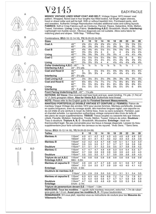 Patron Vogue - Ceinture, Corsage, Jupe, Manteau, Pantalon Patron Vogue 