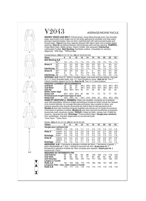 Patron Vogue - Ceinture, Corsage, Jupe, Robe Patron Vogue 