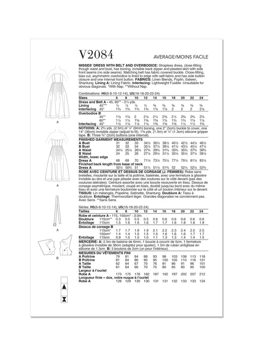 Patron Vogue - Ceinture, Corsage, Jupe, Robe Patron Vogue 