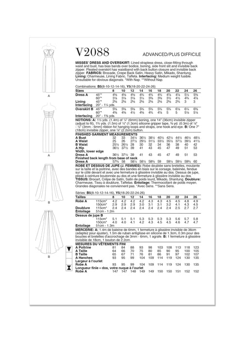 Patron Vogue - Ceinture, Corsage, Jupe, Robe Patron Vogue 