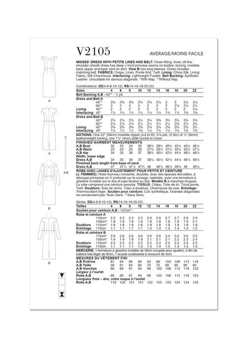 Patron Vogue - Ceinture, Corsage, Jupe, Robe, Soutien Patron Vogue 