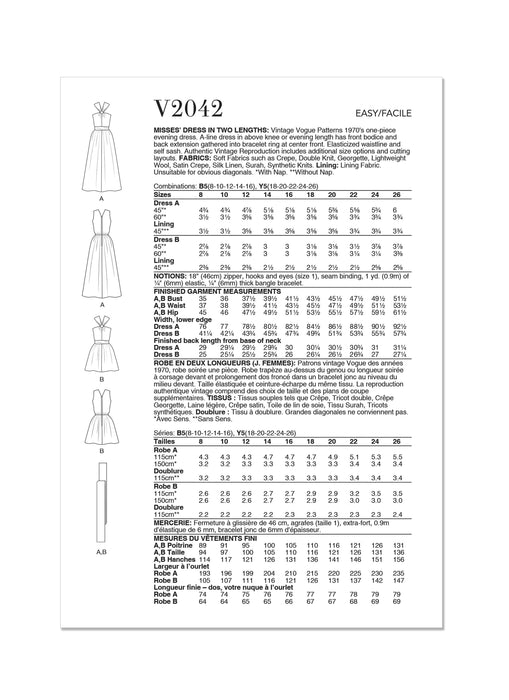 Patron Vogue - Ceinture, Corsage, Robe Patron Vogue 