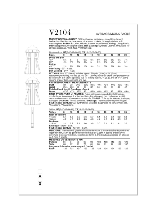 Patron Vogue - Ceinture, Corsage, Robe, Soutien Patron Vogue 