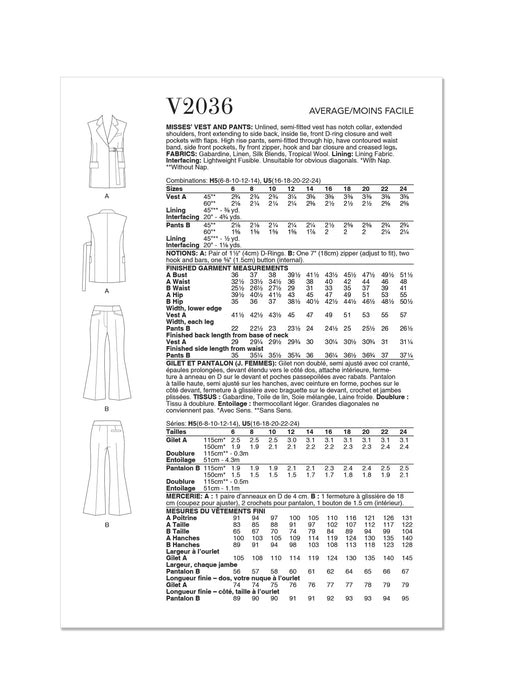 Patron Vogue - Ceinture, Gilet, Haut, Pantalon Patron Vogue 