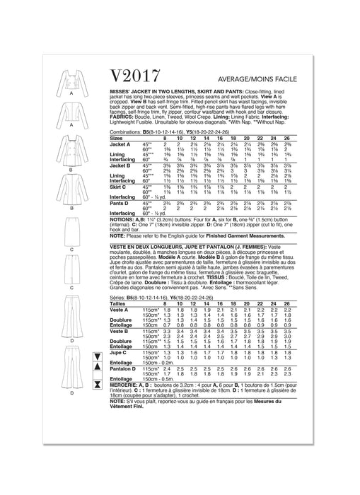 Patron Vogue - Ceinture, Haut, Jupe, Pantalon, Veste Patron Vogue 