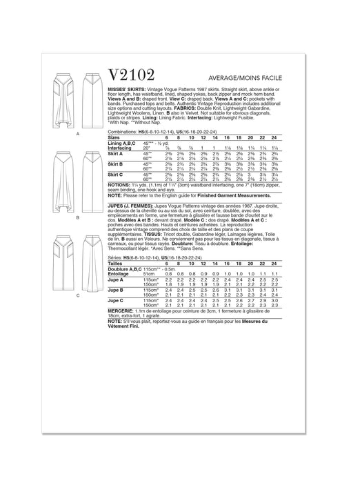 Patron Vogue - Ceinture, Haut, Jupe Patron Vogue 