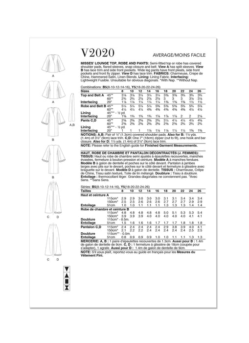 Patron Vogue - Ceinture, Haut, Pantalon, Robe, Robe de chambre Patron Vogue 