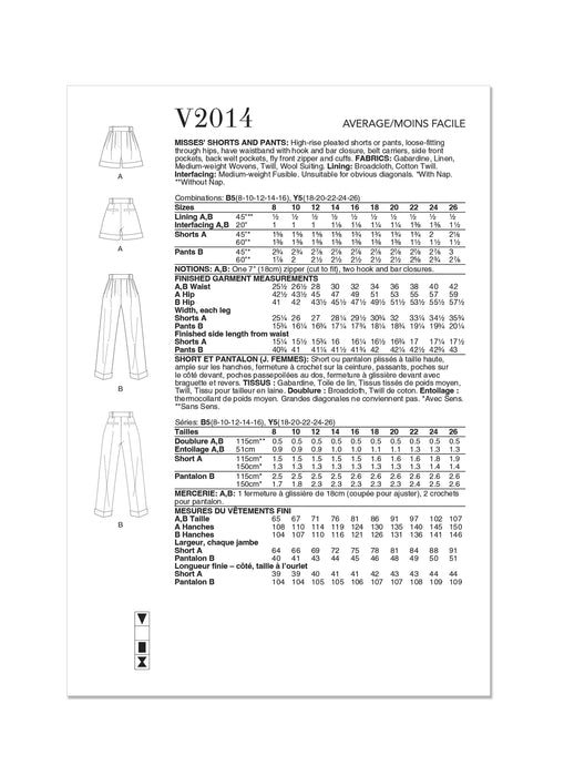 Patron Vogue - Ceinture, Haut, Pantalon, Short Patron Vogue 