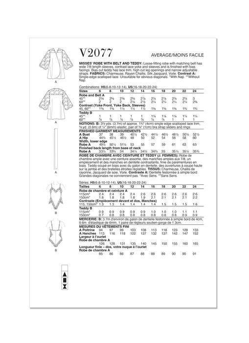 Patron Vogue - Ceinture, Haut, Robe, Robe de chambre Patron Vogue 