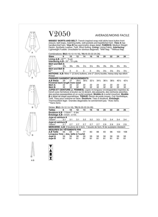 Patron Vogue - Ceinture, Jupe Patron Vogue 
