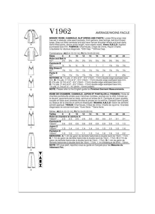Patron Vogue - Ceinture, Jupon, Pantalon, Robe, Robe de chambre Patron Vogue 