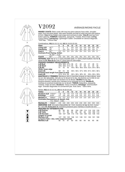 Patron Vogue - Ceinture, Manteau Patron Vogue 