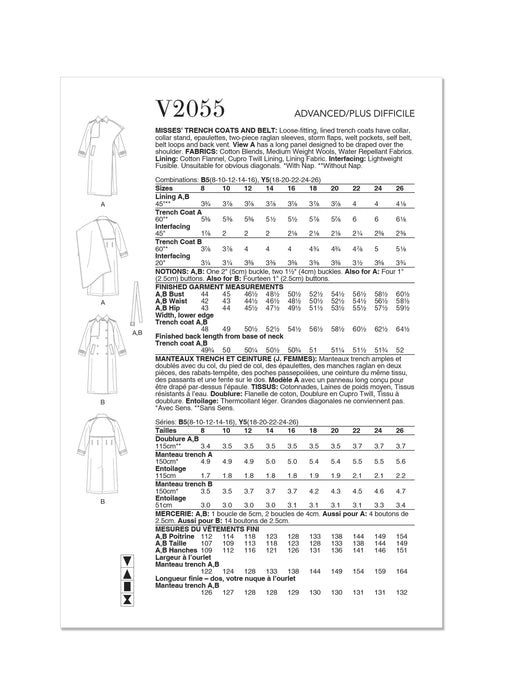 Patron Vogue - Ceinture, Manteau Patron Vogue 