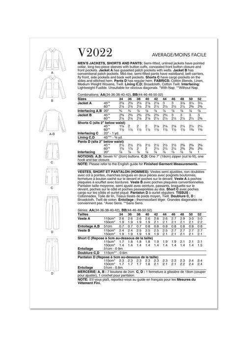 Patron Vogue - Ceinture, Pantalon, Short, Veste Patron Vogue 