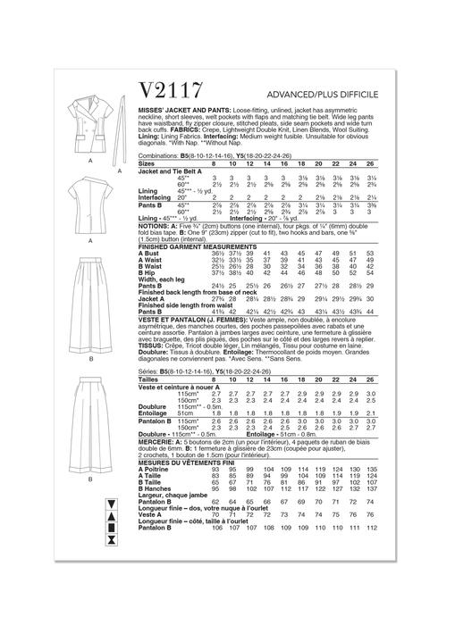 Patron Vogue - Ceinture, Pantalon, Veste Patron Vogue 