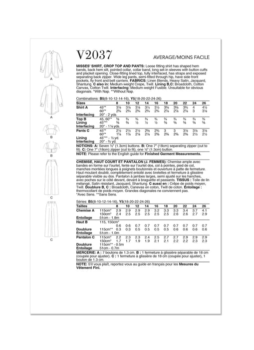 Patron Vogue - Chemise, Haut, Pantalon Patron Vogue 