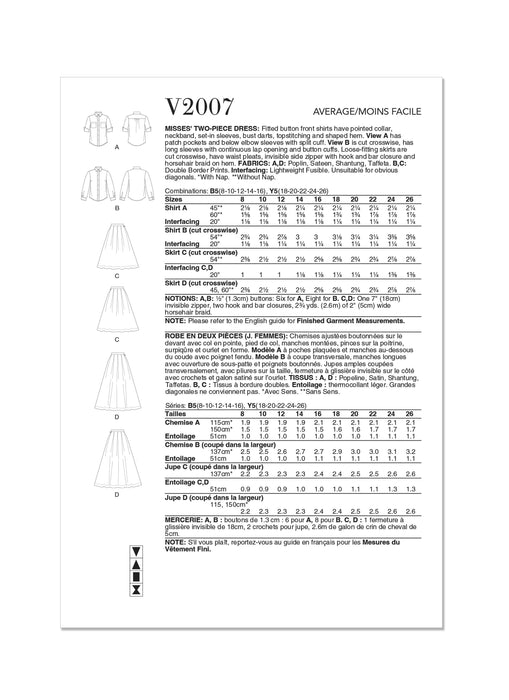 Patron Vogue - Chemise, Jupe, Robe Patron Vogue 