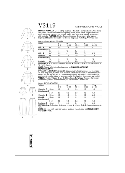 Patron Vogue - Chemise, Pantalon, Short Patron Vogue 