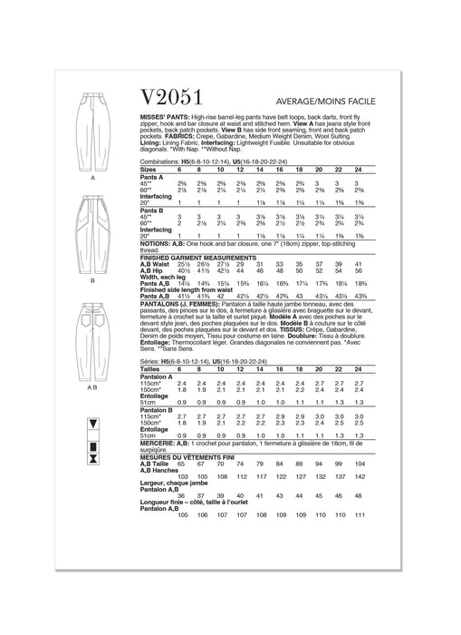 Patron Vogue - Haut, Jean, Pantalon Patron Vogue 