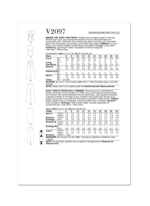 Patron Vogue - Haut, Jupe, Pantalon Patron Vogue 