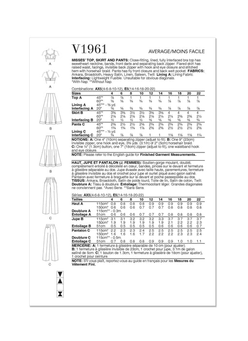 Patron Vogue - Haut, Jupe, Pantalon, Soutien Patron Vogue 