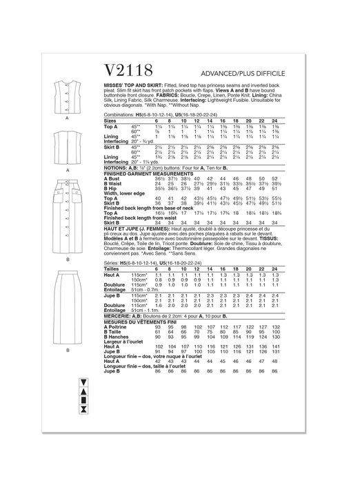 Patron Vogue - Haut, Jupe Patron Vogue 