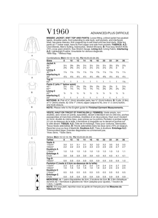 Patron Vogue - Haut, Pantalon, Veste Patron Vogue 