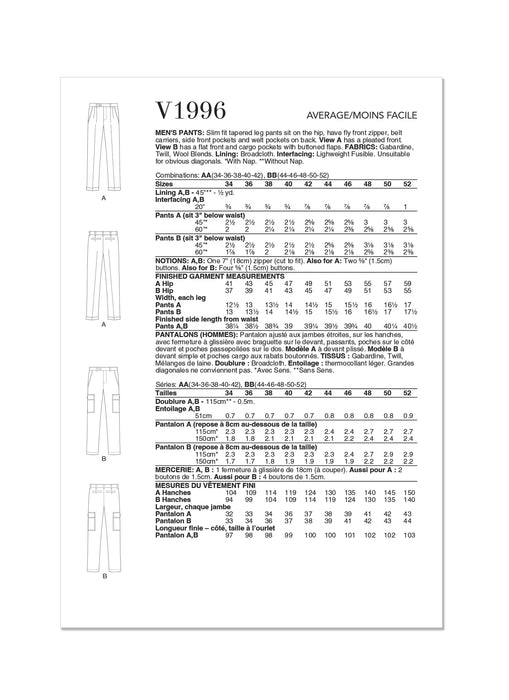Patron Vogue - Pantalon Patron Vogue 