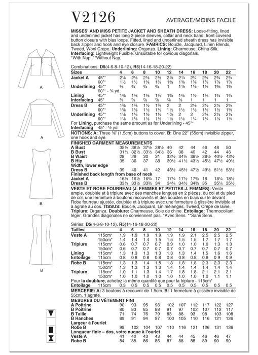 Patron Vogue - Robe, Veste Patron Vogue 