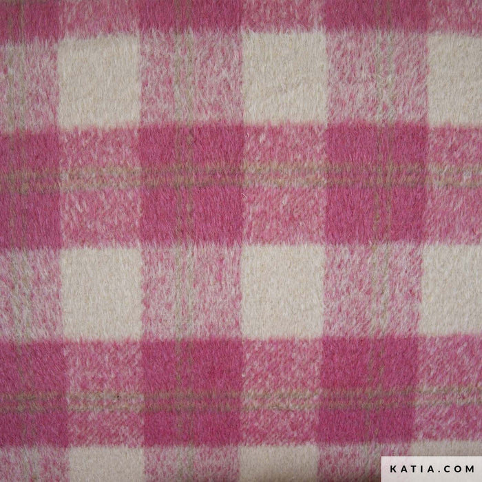 Plaid Brushed Coat Roses Tissus Katia 