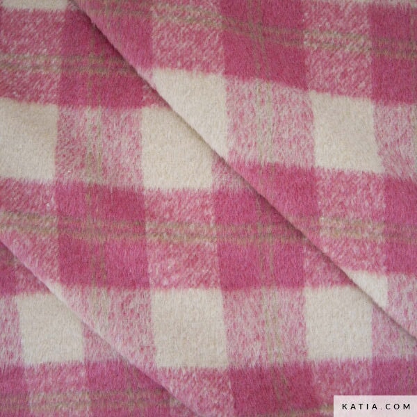 Plaid Brushed Coat Roses Tissus Katia 