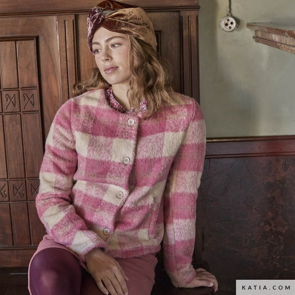 Plaid Brushed Coat Roses Tissus Katia 