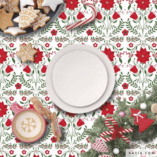 Popeline de coton imprime - Xmas Poplin Xmas Flowers Tissus Katia 