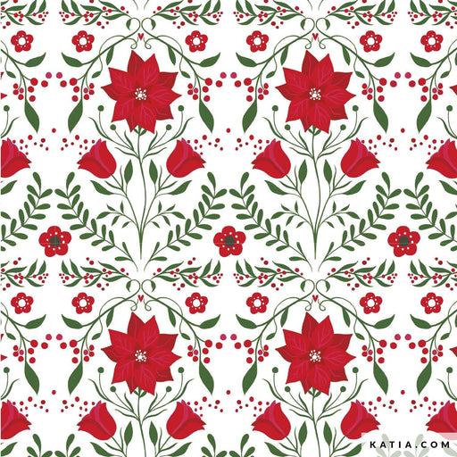 Popeline de coton imprime - Xmas Poplin Xmas Flowers Tissus Katia 