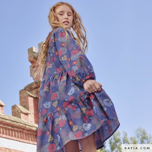 Poplin Red & Blue Dahlias Tissus Katia 