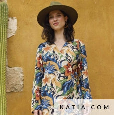 Rayon Chalis Print Iguana Leaves Tissus Katia 