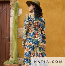 Rayon Chalis Print Iguana Leaves Tissus Katia 