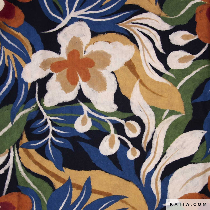 Rayon Chalis Print Iguana Leaves Tissus Katia 