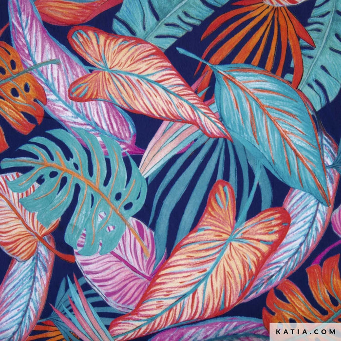 Rayon Print Voile Tortoise Leaves Tissus Katia 