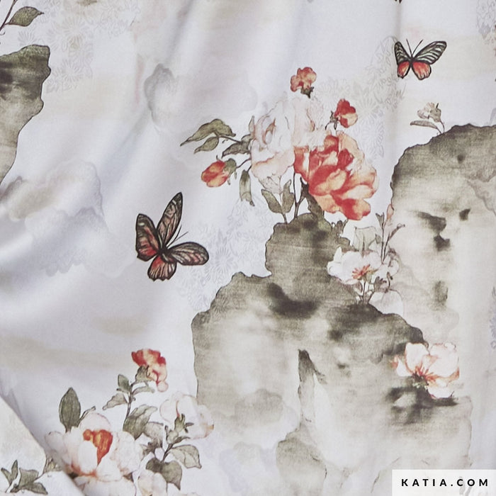 Satin Jacquard Print Winter Gardenias Tissus Katia 