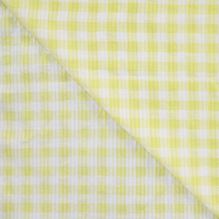 Seersucker Check Soft Yellow Tissus Quality Textiles 
