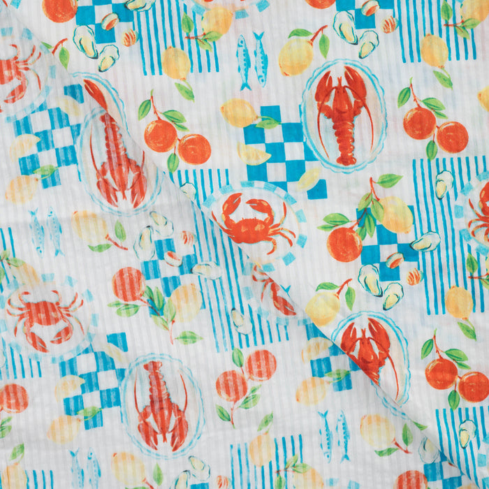 Seersucker Digital Print Blue Tissus Quality Textiles 