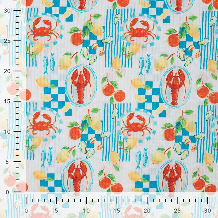Seersucker Digital Print Blue Tissus Quality Textiles 