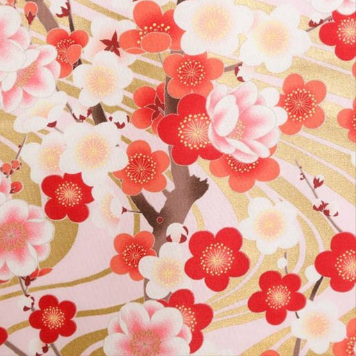 Tissu Japonais - Fleurs de Prunier sur Rayons Dorés - NAKA FABRICS Tissus Naka Fabrics 